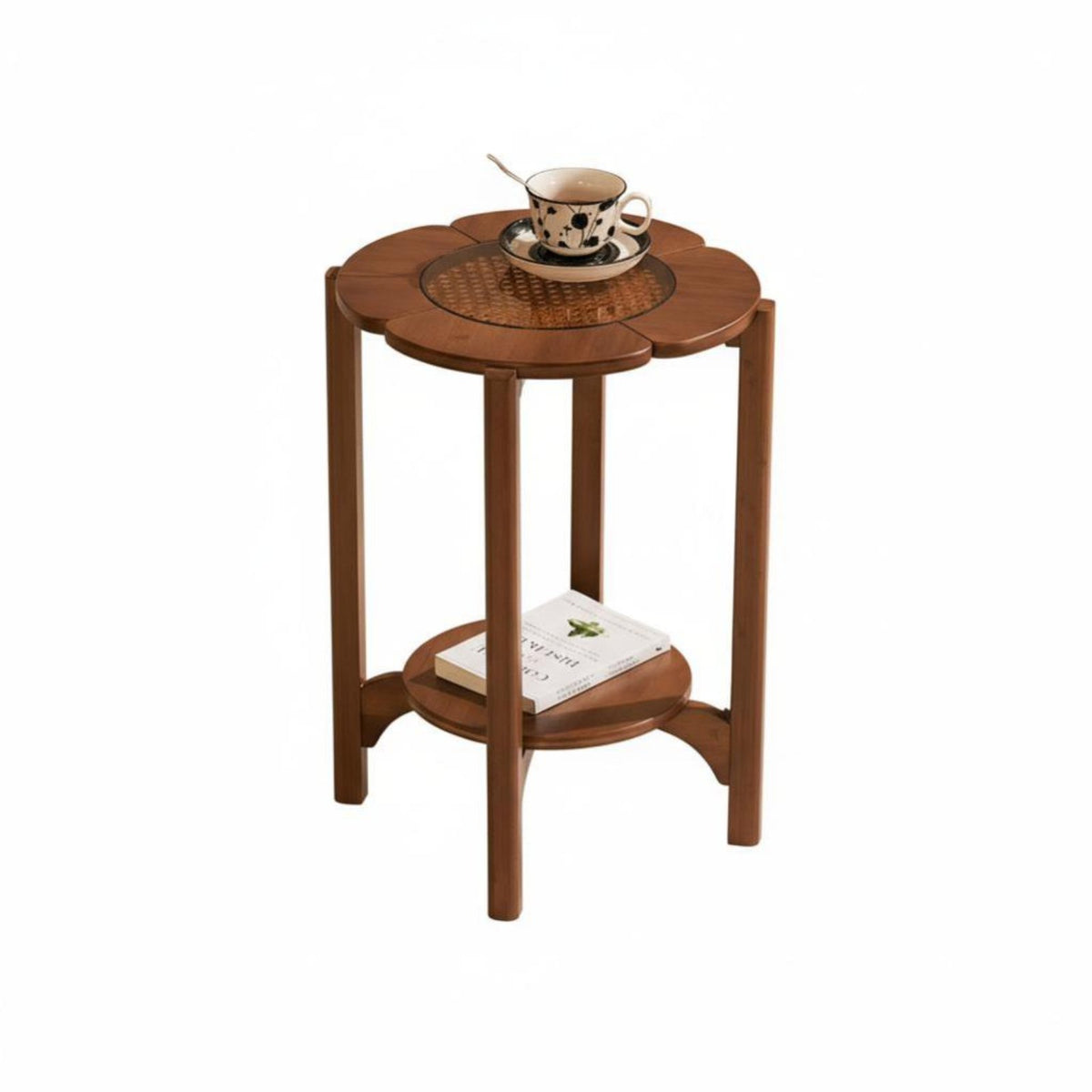 Rattan Woven Design four-lobe-shaped fourfoliage motif Table With Storage Space Household Furniture Vintage and design Multi-Functional for Apartment Dwellers, residents, Small Families, Living Room, Home, Lounge Area