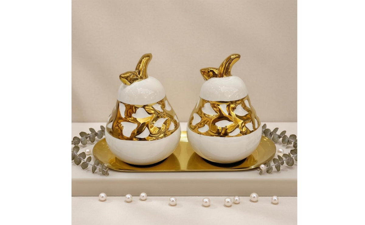 Tabletop Jar Tray Set Reflective Finish Ceramic Storage Jar Set Dust-Resistant Decorative Ceramic Jars