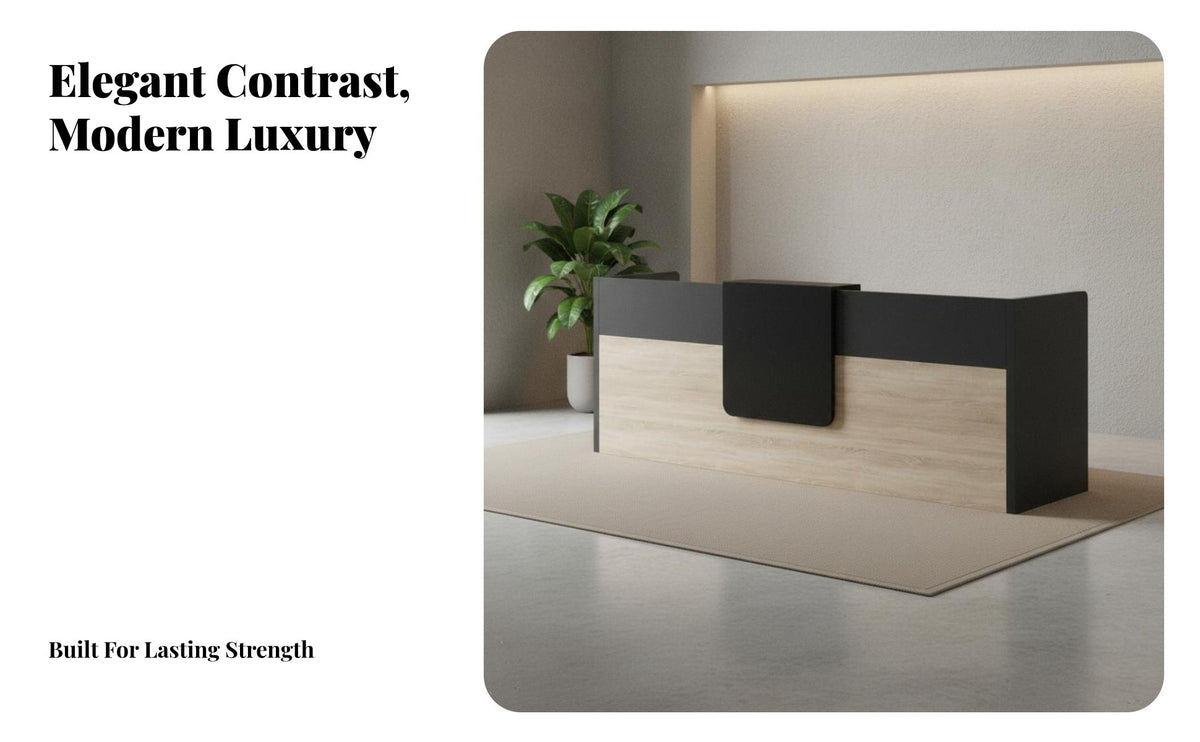 Thickened Desktop Office Personnel Desk Scratch Resistant Modern Reception Desk Long-Lasting Construction Two-Tier Reception Counter Easy to Clean for Receptionists, Business Owners, Company Entrance, Retail Shop, Checkout Area, Medical Office