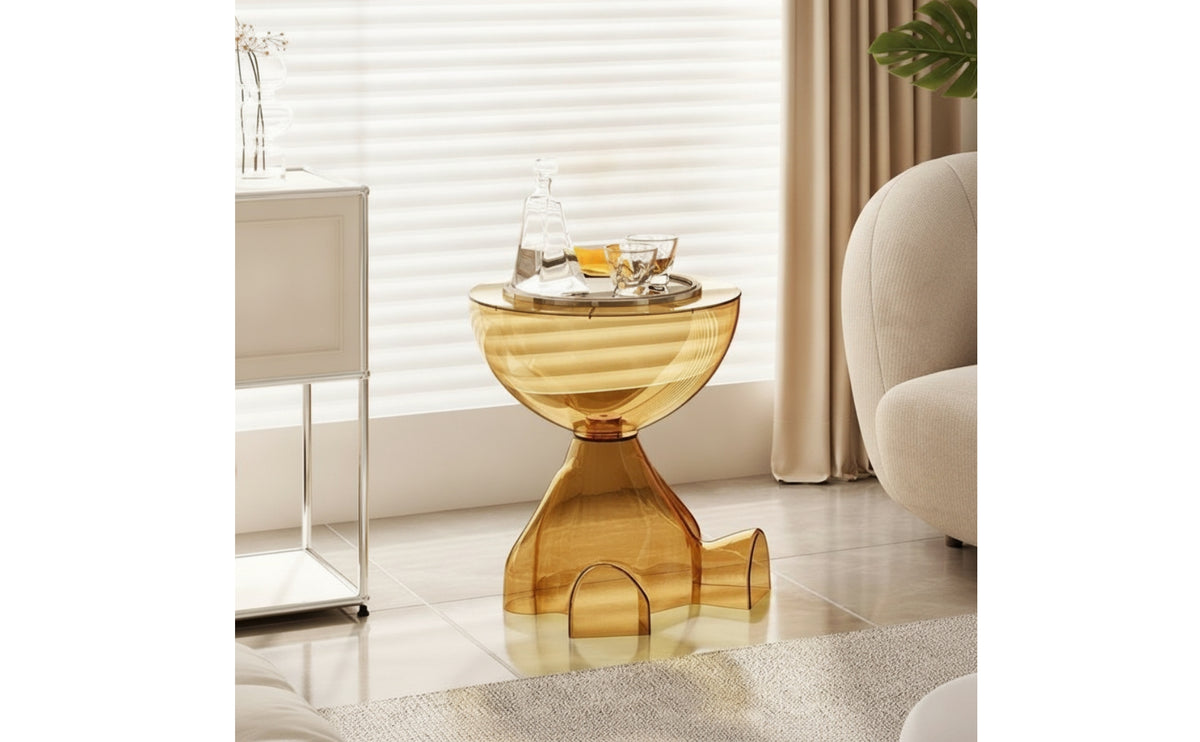 Transparent Hourglass Side Table Translucent Sculptural Side Table Glossy Furniture Hollow for Living Room, Bedroom