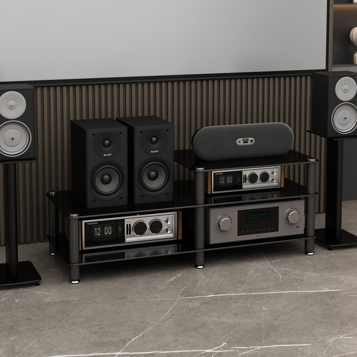High Temperature Resistant Amplifier Stand Shelf Heavy Duty Stereo Equipment Cabinet Easy to Clean Multi-Tier Audio Rack Modern Design for Home Theater Enthusiasts, Audiophiles, KTV, Living Room