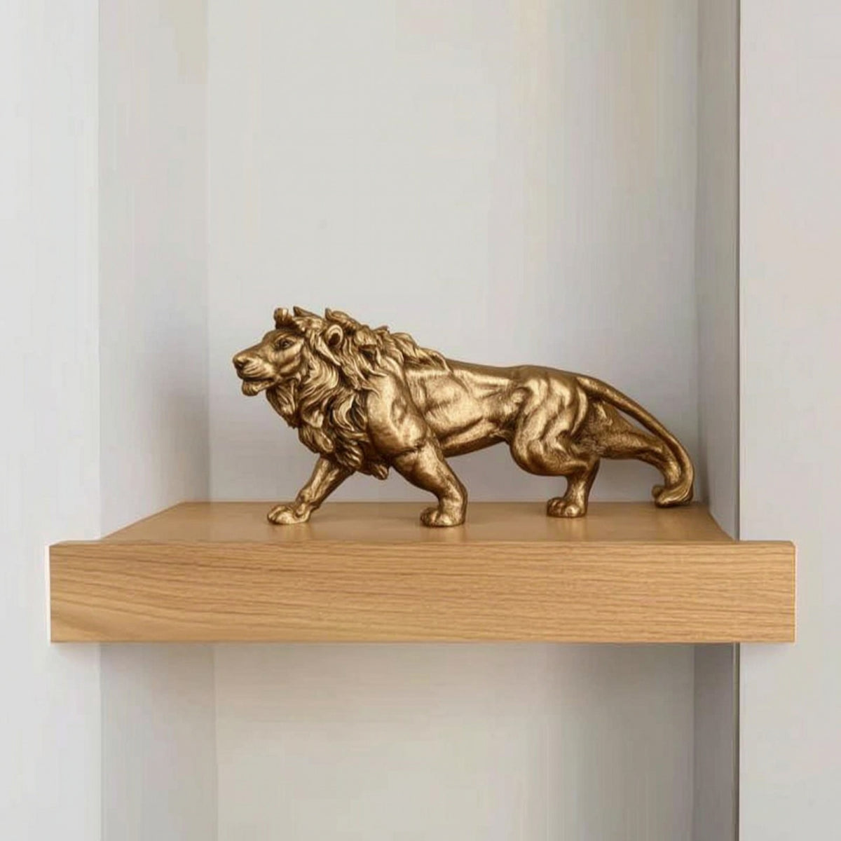 Lion Sculpture with Gold Finish Golden Resin Lion Sculpture Regal Figurine for Homeowners, Art Collectors, Living Room, Office, Entryway