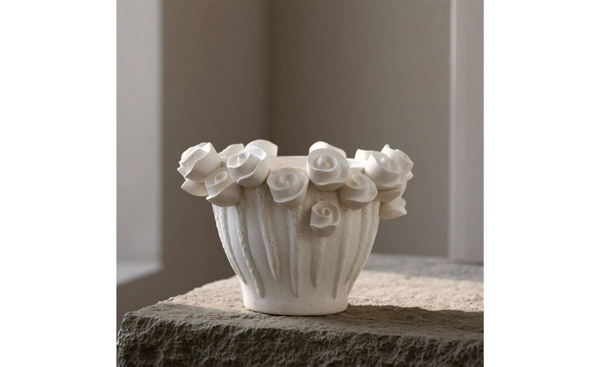 Vase with Floral Relief Artisanal Ceramic Vase Modern Flower Holder for Entryway