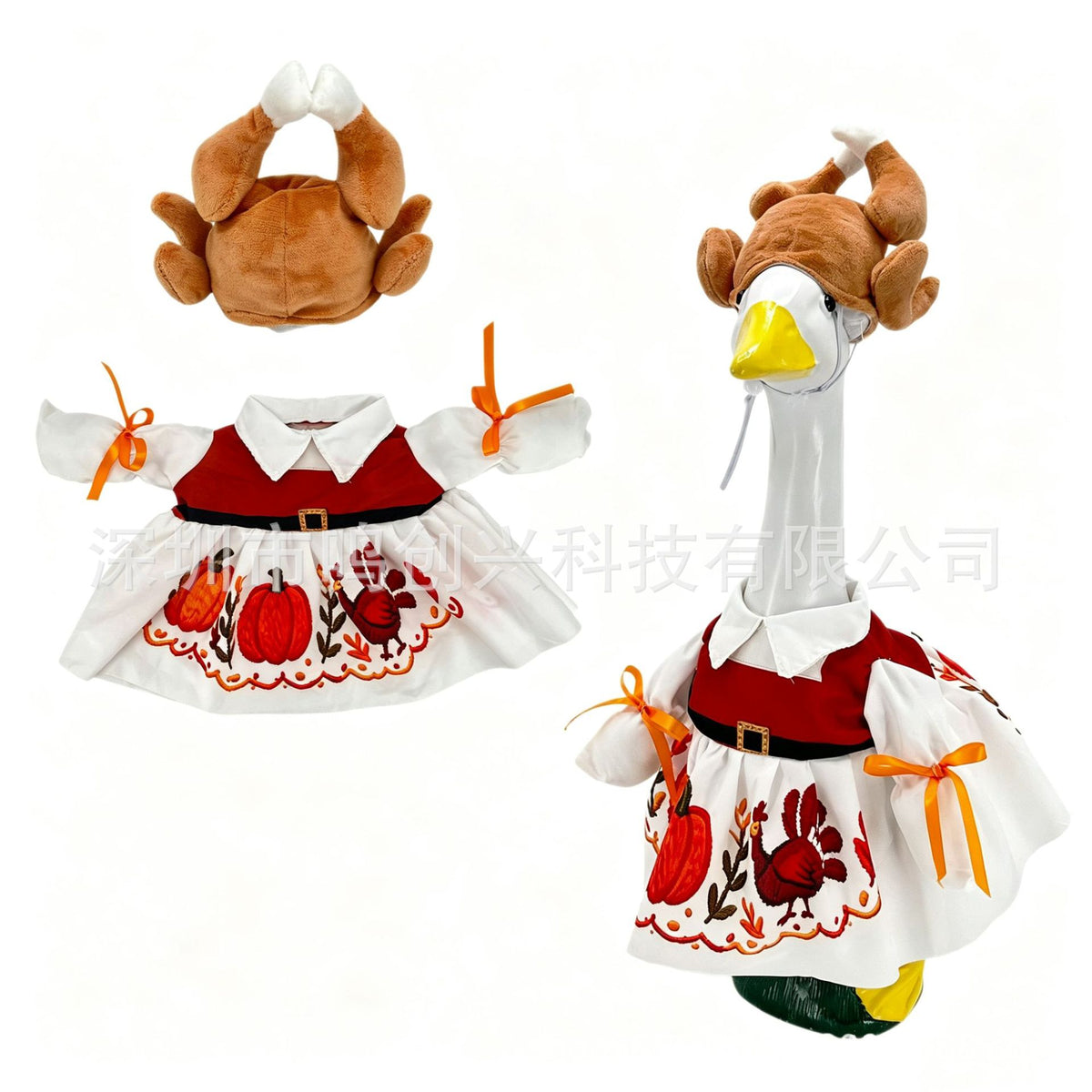 23-Inch Porch Goose with Turkey Pumpkin Hat Costume for Holiday Decor