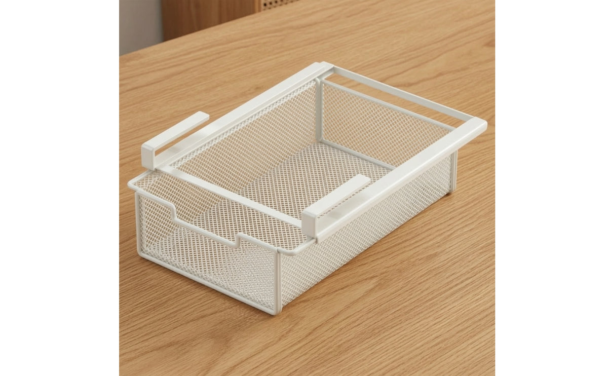 Beneath-Desk Hanging Basket Pull-out Hanging Desk Organizer Space-Saving for Telecommuters, Students, Home Office, Dorm Room