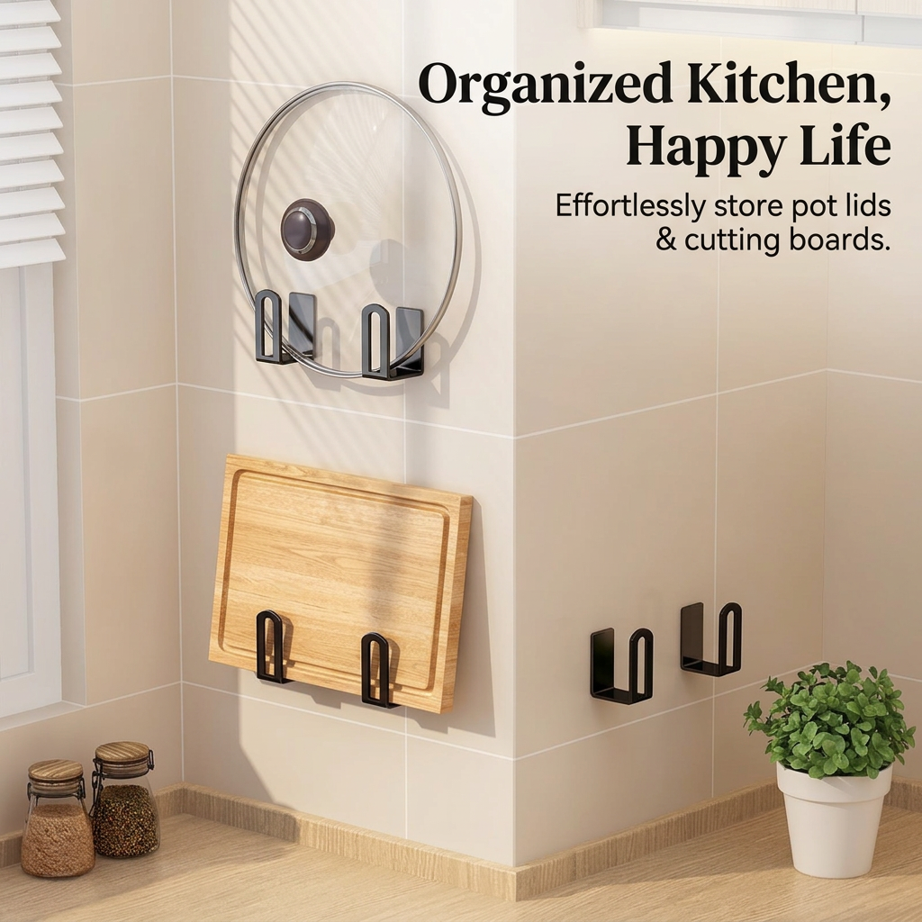 Wall Mounted Pot Lid Rack, Pan Lid Holder Space-Saving, Lid Organizer Rack Kitchen Wall, Pan Lid Organizer, Lid Organizer Rack 6-Tier