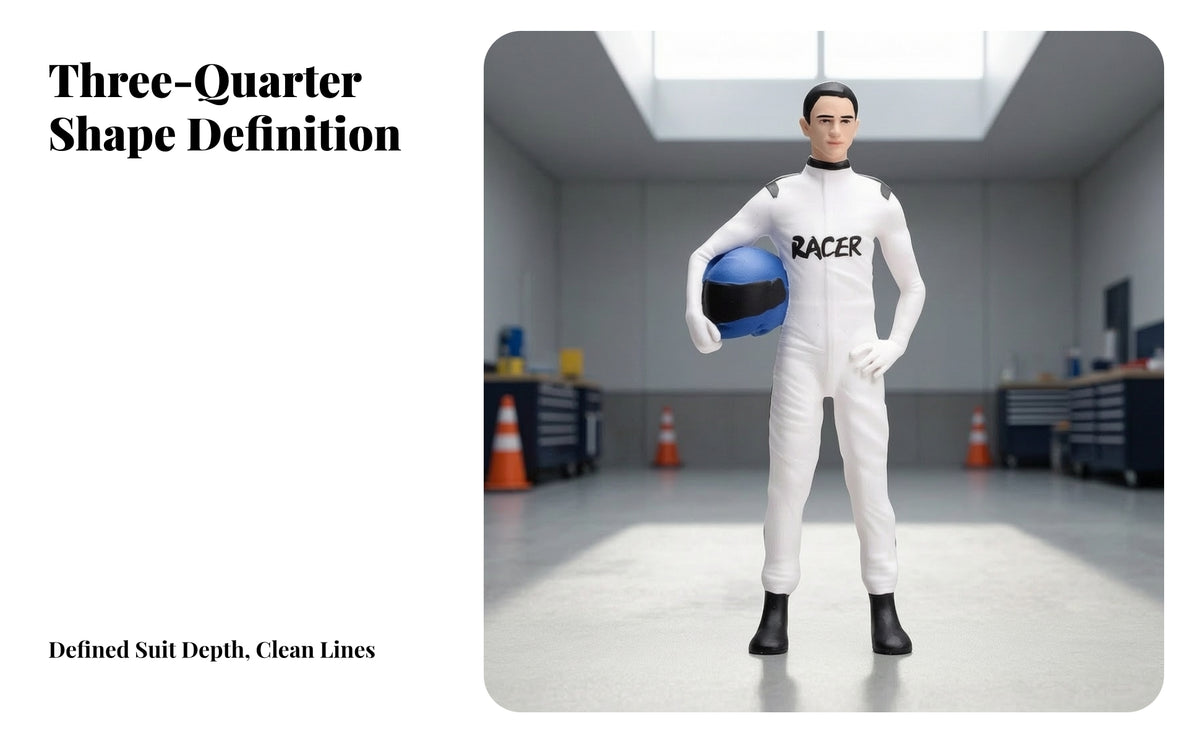 1/18 Scale Racer Figurine with Helmet | Painted Suit Details, Racer Figure, for Dioramas