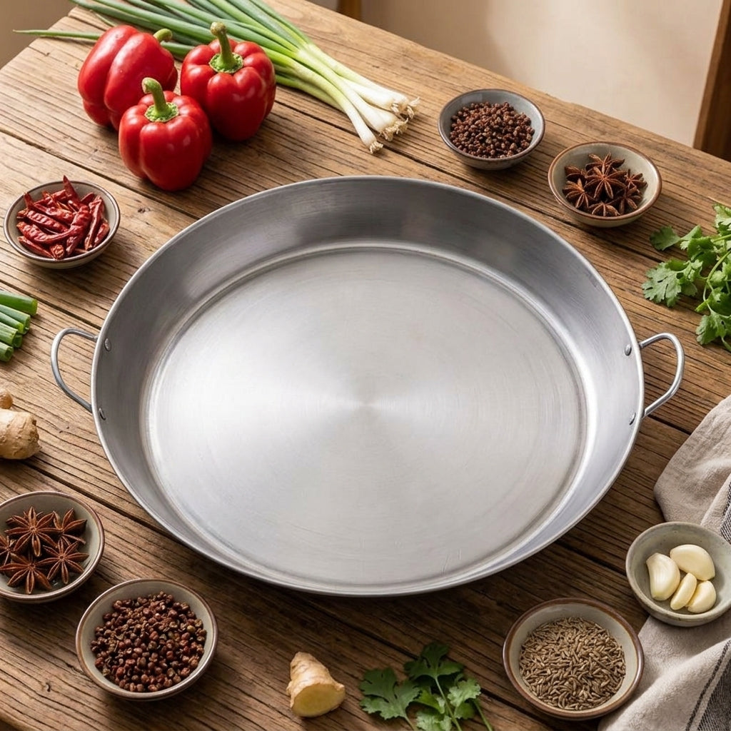 Frying Pan and Griddle Pan for Chinese Cooking, Refined Iron Grill Pan with Double Handle, Flat Bottom Crepe Pan for Gas Hob, Induction Hob Pan