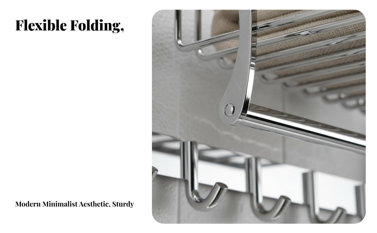 Space-Saving Collapsible Wall Rack Rustproof Foldable Towel Holder Multi-Functional Bathroom Organizer Easy Installation for Apartment Dwellers, Homeowners, Families