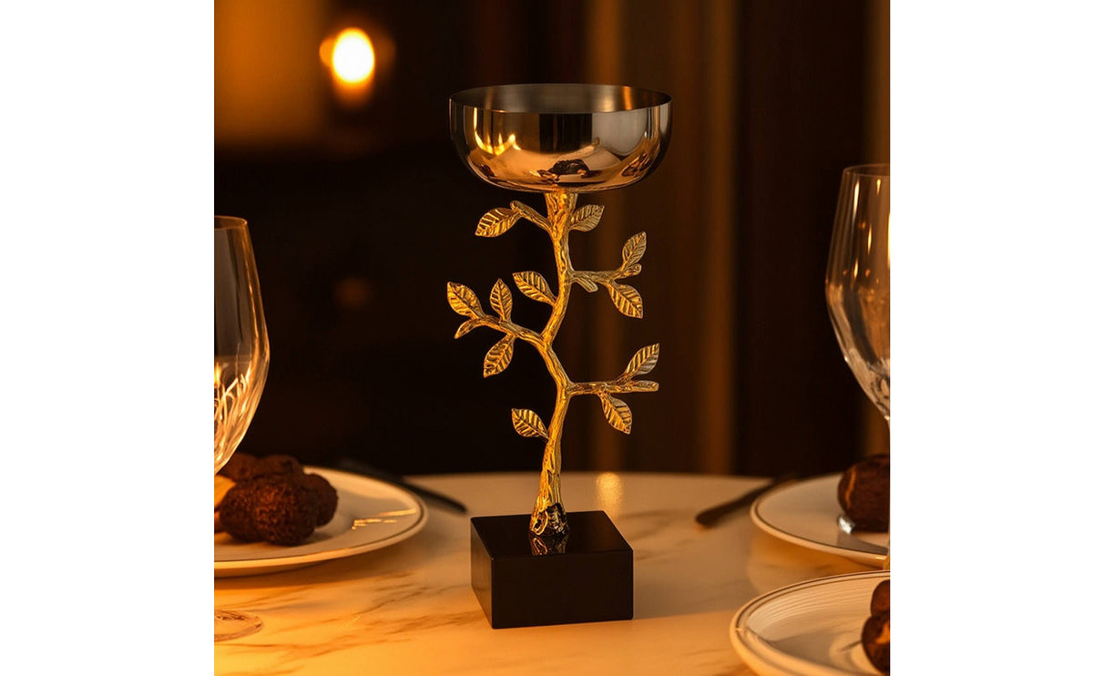 Sculptural Candle Holder Polished Candle Holder with Leaf Details Elegant Decor for Living Room