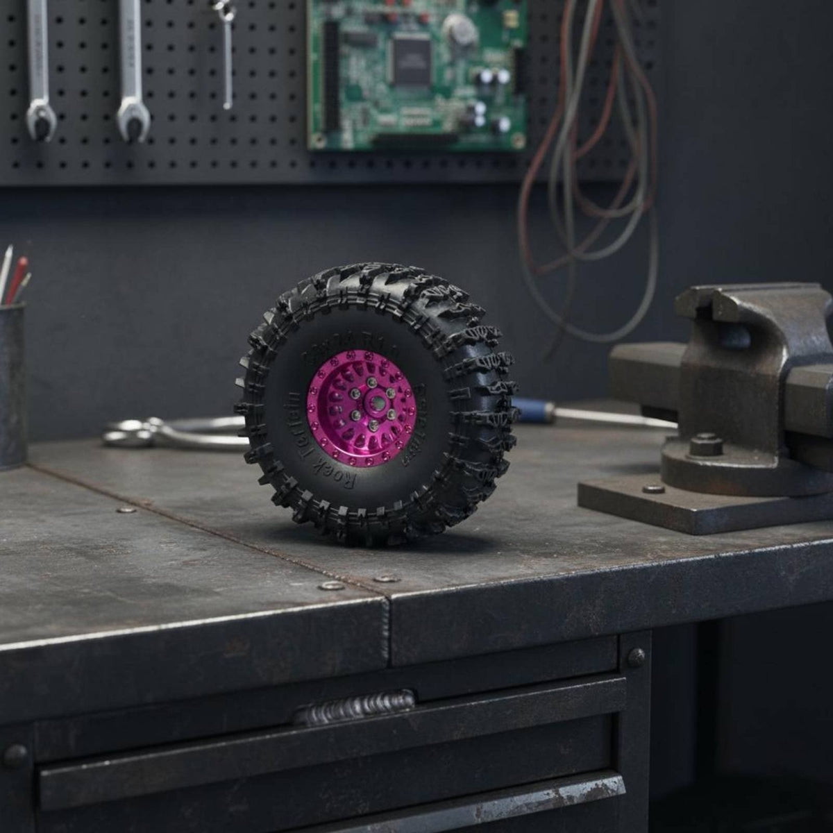 4 Pieces 11 Point 0 Inch Crawler Wheels High Grip Pattern 1/24 Scale Rock Crawler Tires RC Beadlock Wheel and Tire Set