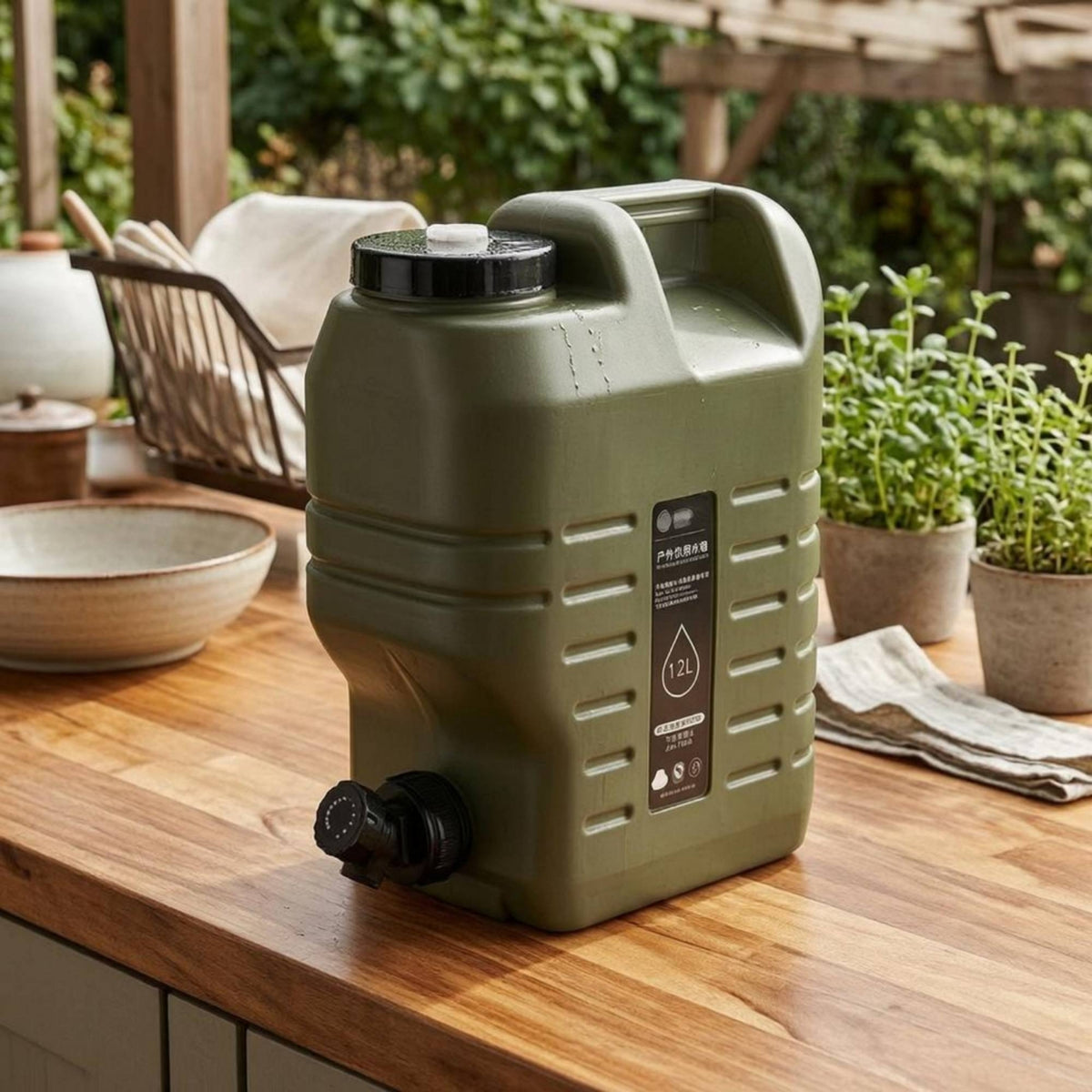 Built-in Handle Spigot Water Jug Screw Cap Portable Water Container Ribbed Side Plastic Jerry Can Molded Grip Cutout