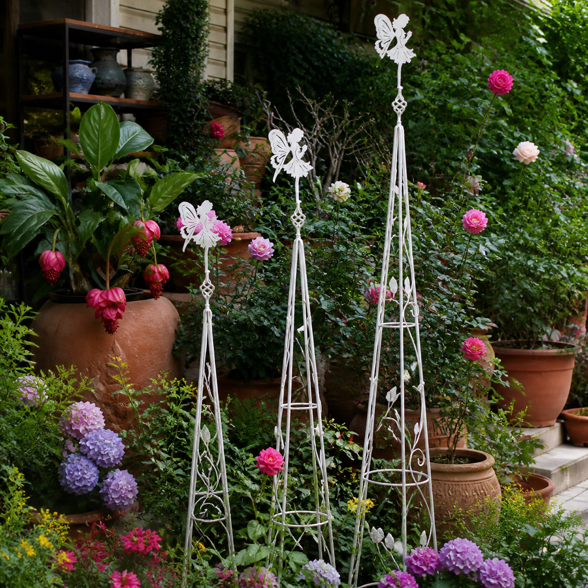 Trellis Obelisk Garden Obelisk Clematis Support Iron Metal Antique Finish Metal Garden Support Gardening Enthusiast New Home Gardening Climbing Plant Support Set of 3 European Retro Decor Garden Decoration