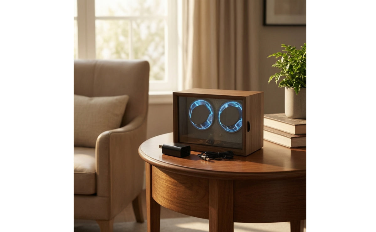 Walnut Watch Winder Cabinet Compact Watch Winder with Glass Door Quiet Retro for Nightstand