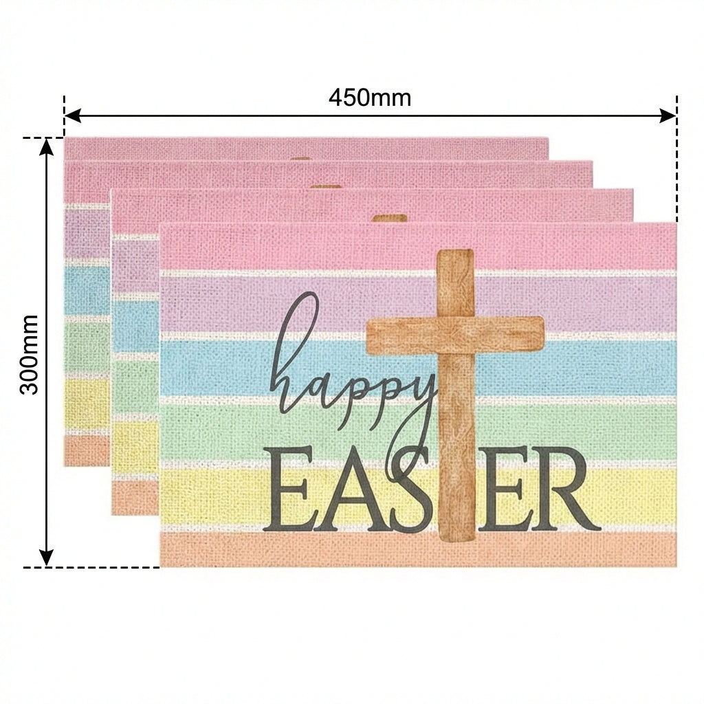 Easter Placemat Festive Bunny Placemat Washable Printed Linen Table Mat for Home Restaurant Holiday Party