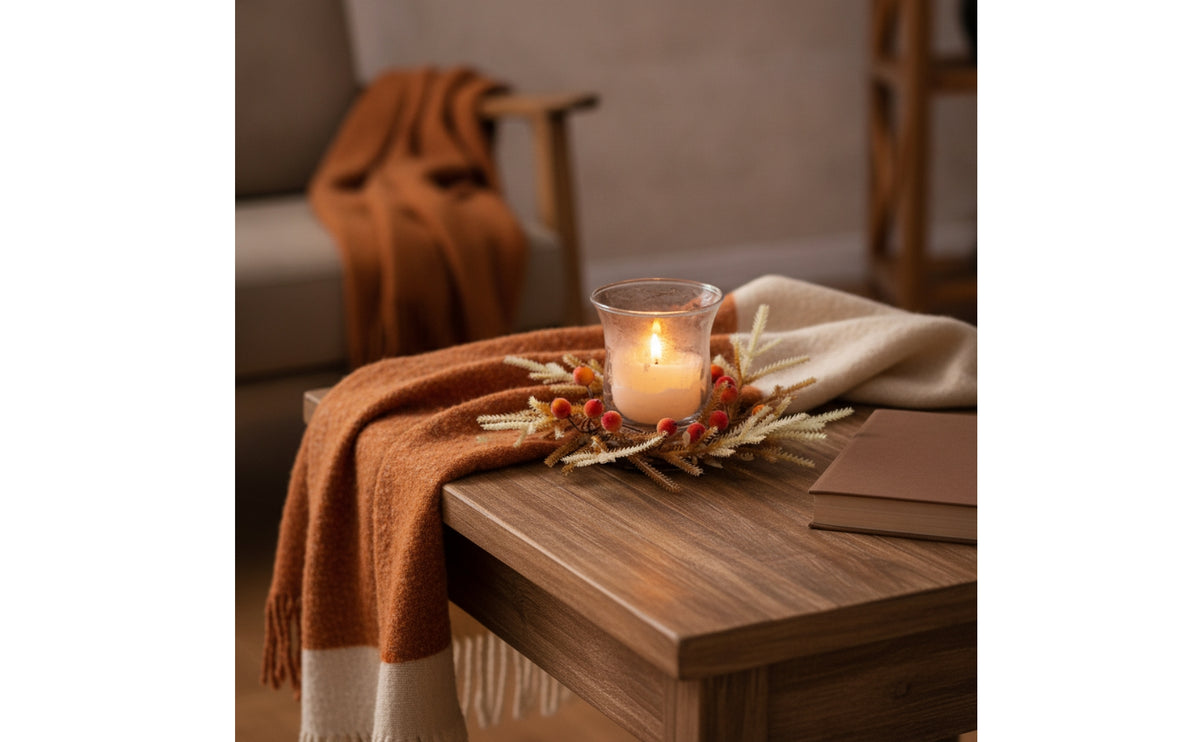 Harvest-Style Candle Wreath Wreath Rustic Candle Wreath with Berries Faux Table Centerpiece Artificial for Hosts