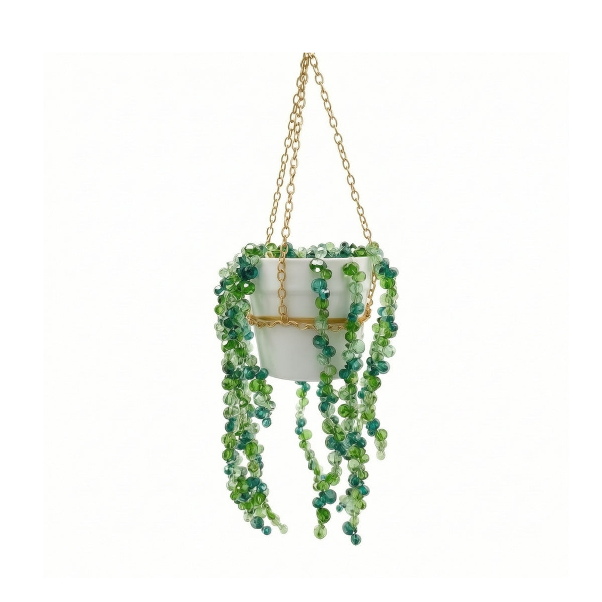 Hanging Plant Pot Ornament Beaded Plant Hanger with Beads Decorative Disco Ball Planter with Chain for Window, Porch, Balcony
