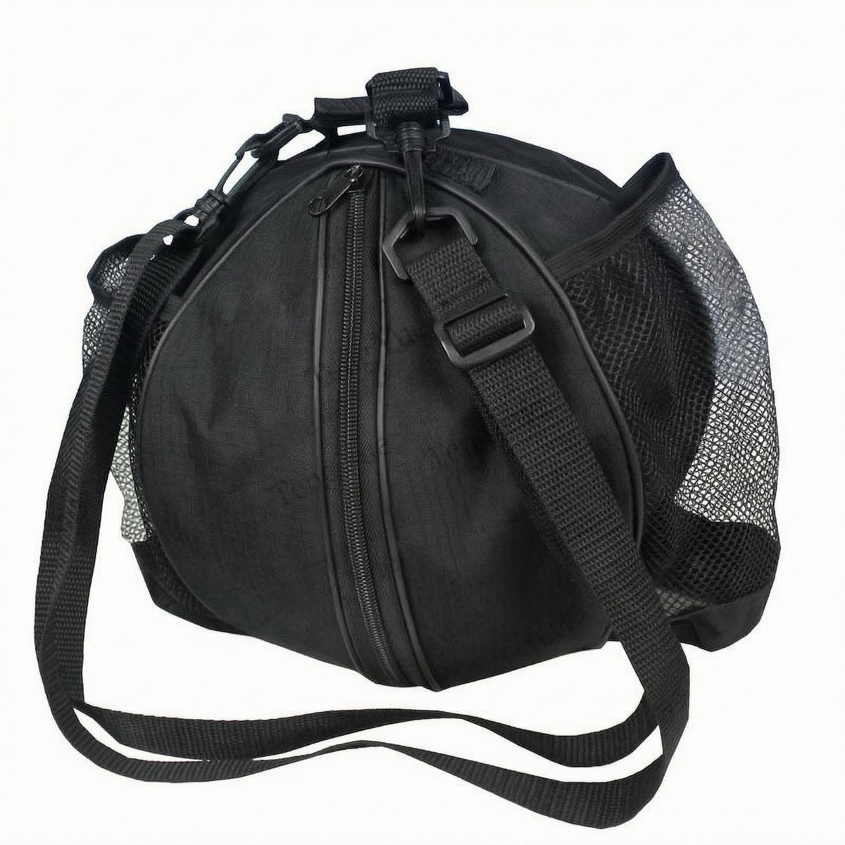 Zippered Single-Shoulder Basketball Bag Round Basketball Bag Soft Structured Mesh Ball Carrier Top Loop