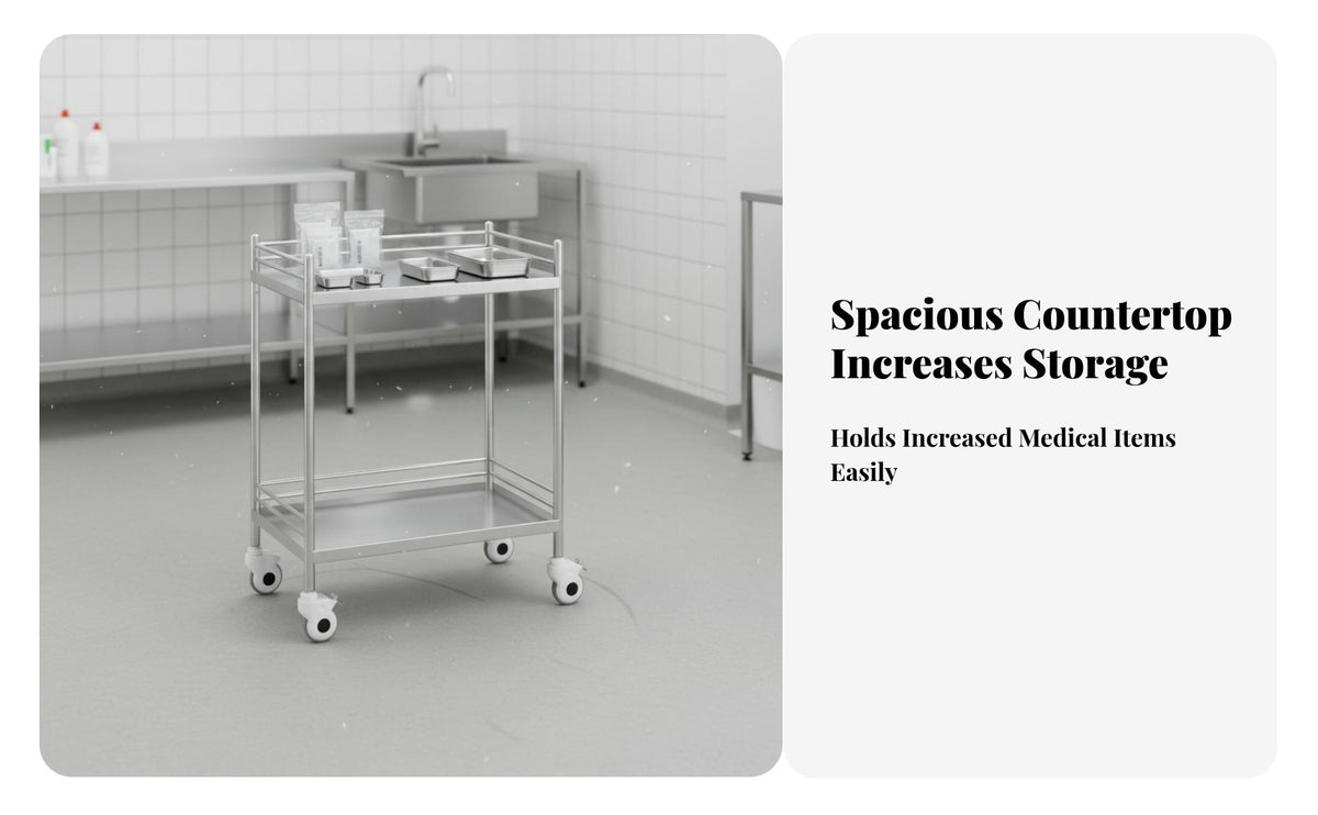 Medical Facility Treatment Trolley Heavy-Duty 2-Tier Medical Trolley Easy to Clean Stainless Steel Instrument Cart for Salon Hospital, Workshop