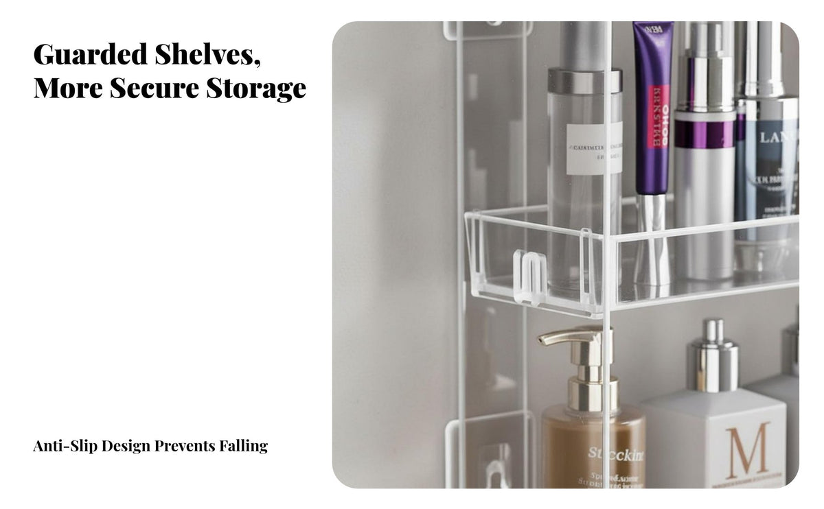 Space-Saving Multi-Tier Transparent Display Rack Large Capacity 3-Tier Clear Organizer Anti-Fall Guardrail Wall Shelf Detachable Shelves for Makeup Enthusiasts, Facial Care Lovers, Homeowners, Dressing Room, Salon, Bathroom, Bedroom