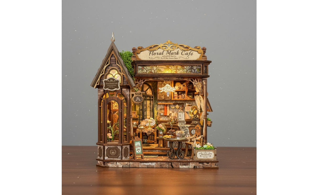 Tiny Coffee Shop Model Easy Assembly DIY Miniature House Detailed Instructions Assembled Dollhouse Scene for Desk
