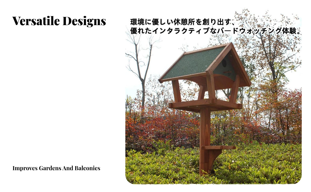 Wooden birds Feeder Table Solid Wood Freestanding birds Weather Resistant Garden Decor for Nature Lovers, Balcony, Patio, Backyard