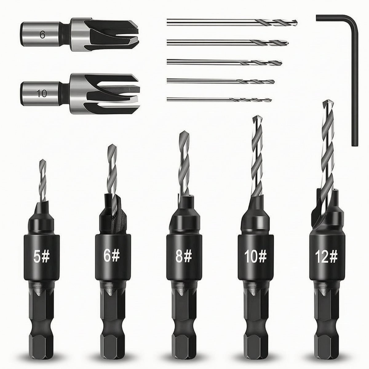 13 Pieces Woodworking Countersink Tool Set with Hex Shanks Pilot Hole Countersink Drill Bit Quick Change Wood Drilling Set Adjustable for Woodworkers, Carpenters, Cabinet Making, Furniture Assembly