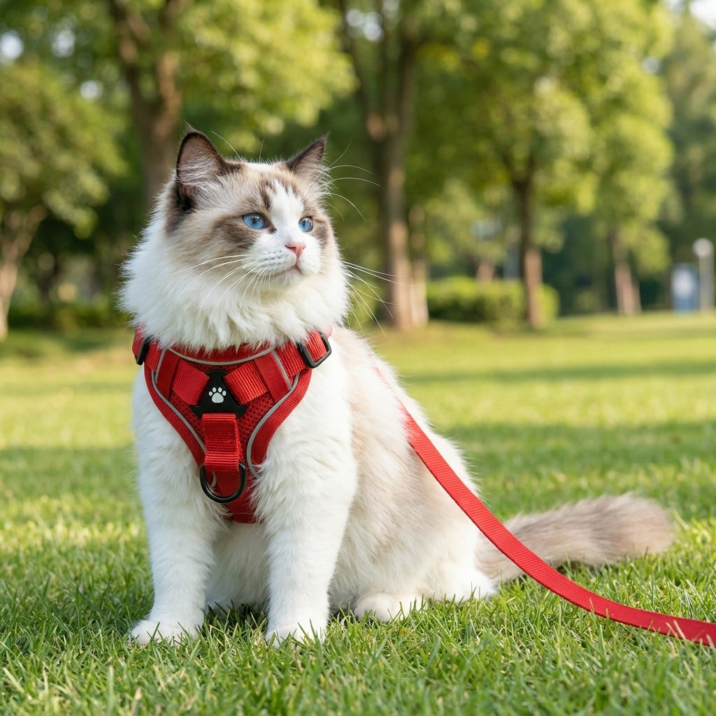 Cat Harness and Cat Leash Set, Polyester Vest Style Cat Walking Harness, Adjustable Non-Retractable Strap for Outdoor Walking and Travel