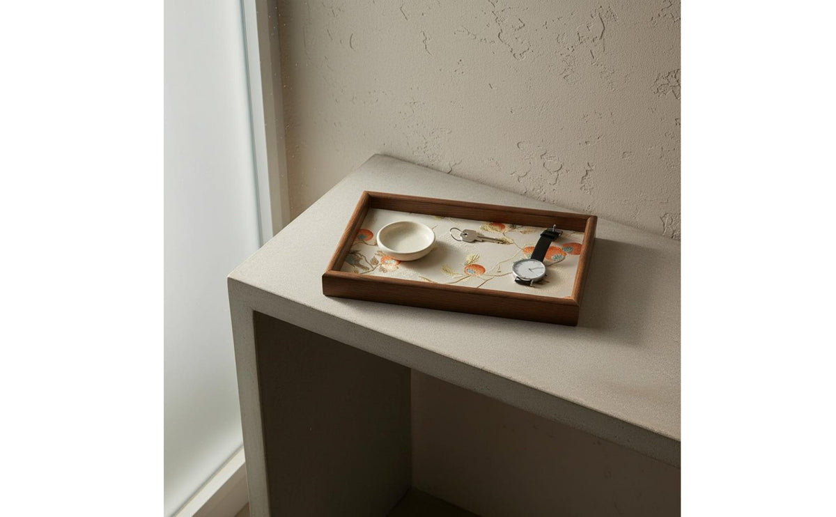 Embroidery Embroidered Wooden Tray Vintage Charm Wood Frame Tray Raised Edges for Tea Table