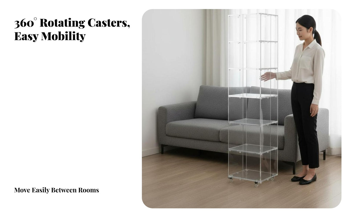 Transparent Look 2-Tier Clear Trolley Modern Design 2-Tier Rolling Organizer Multi-Functional Side Table Slim contour for Office Workers, Party Hosts, Living Room, Next to Sofa, Bedroom, Small Spaces