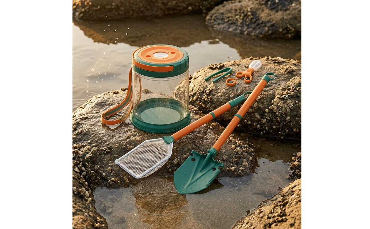 Transparent Beach Foraging Toy Set Long-Handled Observation Container Set Mesh Net Outdoor Playset Cylindrical for Children