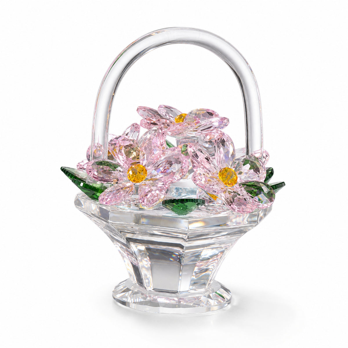 glass Flower Basket Ornament Glittering glass Basket with Artificial Flowers Centerpiece for Desk