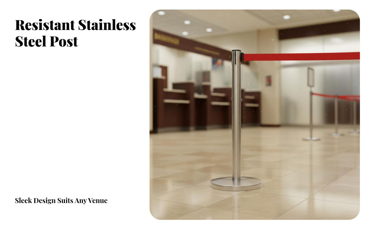 Anti-Slip Base Retractable Belt Stanchion Heavy-Duty Stainless Steel Queue Post Long-Lasting Queue Line Pole Flexible Configuration for Security Personnel, Venue Managers, Business Owners, Airports, Hotels, Exhibition Halls, Retail Shop S