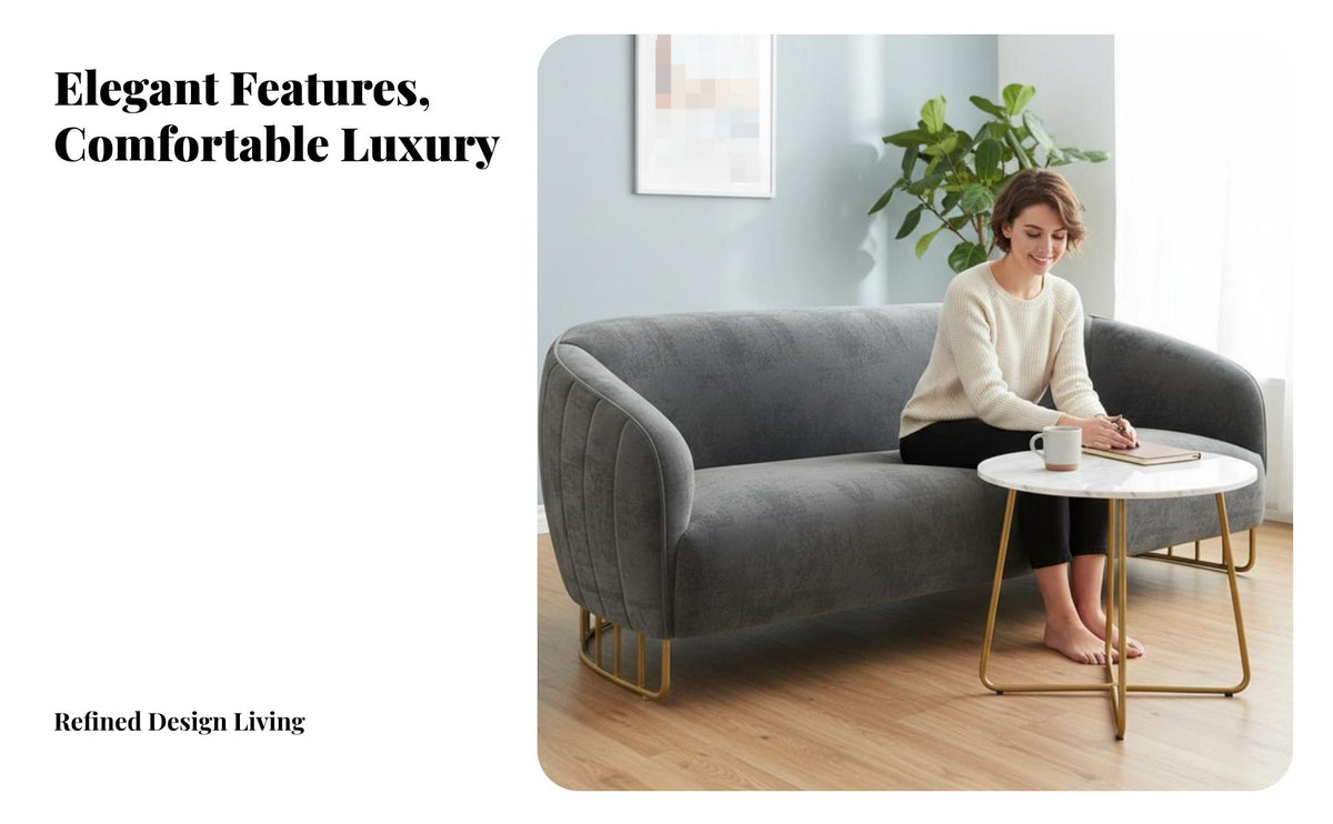 Nordic Design Scalloped support Armchair Electroplated Gold Legs Single Sofa high-resilience Foam padding Accent Chair Soft Flannel Upholstery for Business Owners, Interior Designers, Reception Area, Boutique, Living Room, Home Office