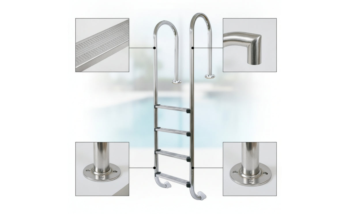 Stainless Steel Pool Ladder Polished Pool Ladder with Handrails Anti-Skid for Spa