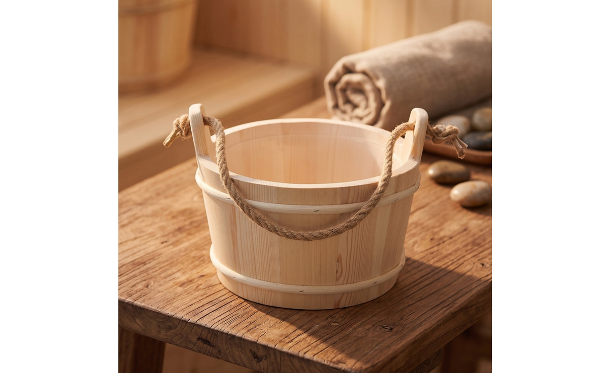 Wooden Sauna Bucket with Rope Handle Traditional Sauna Bucket with Rope Handle Portable for Steam Room