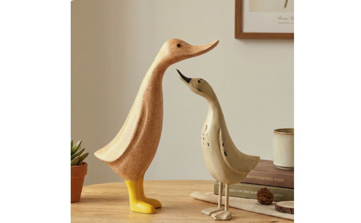 Carved Duck Figurine Rustic Wooden Duck Statue Wood Animal Sculpture for Understated Decor Lovers