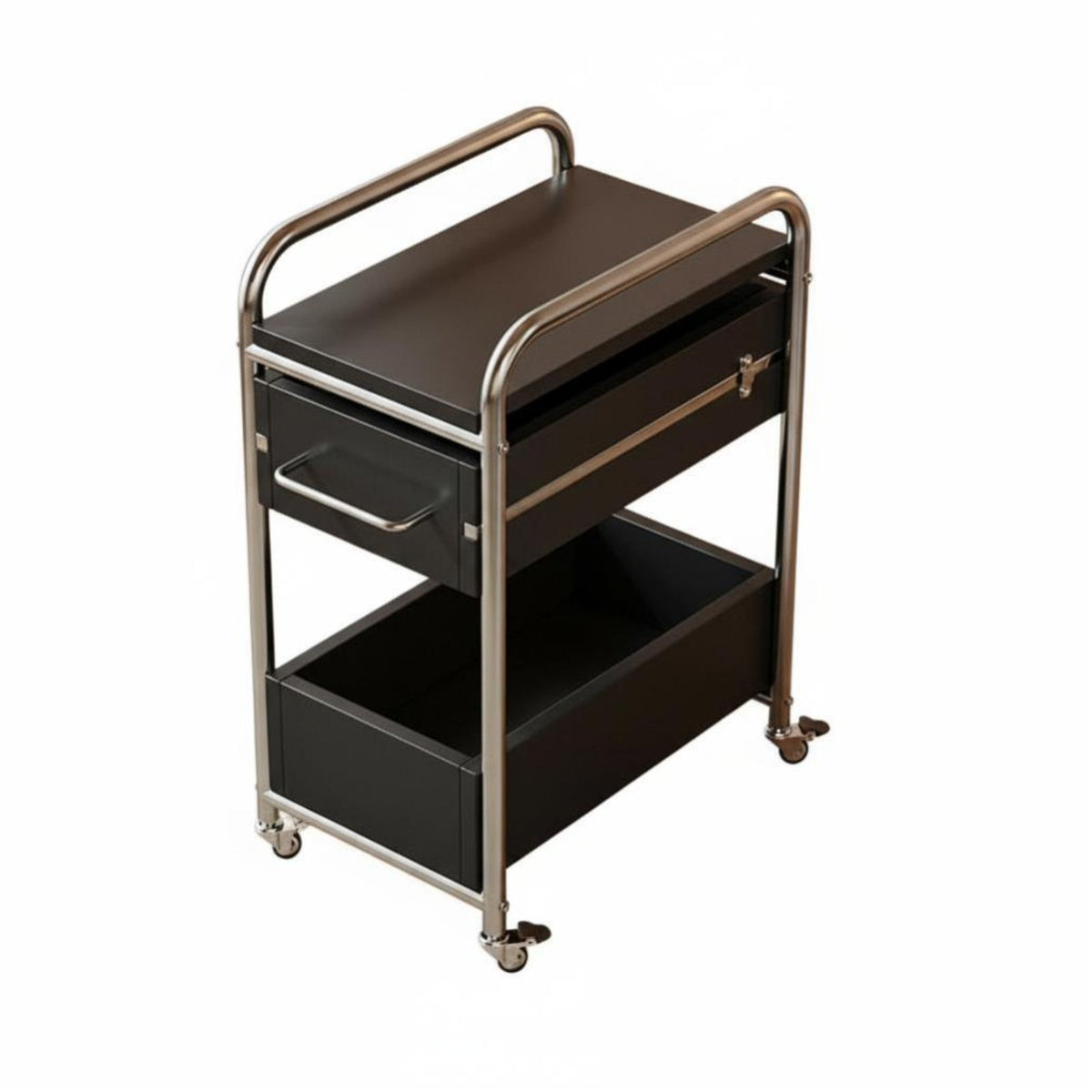 Space-Saving 2-Tier Rolling Trolley mid-centuryvintage and design 2-Tier Rolling Stand Multi-Functional End Table adjustable for Apartment Dwellers, Design aficionados, Living Room, Bedroom, Kitchen, Bathroom