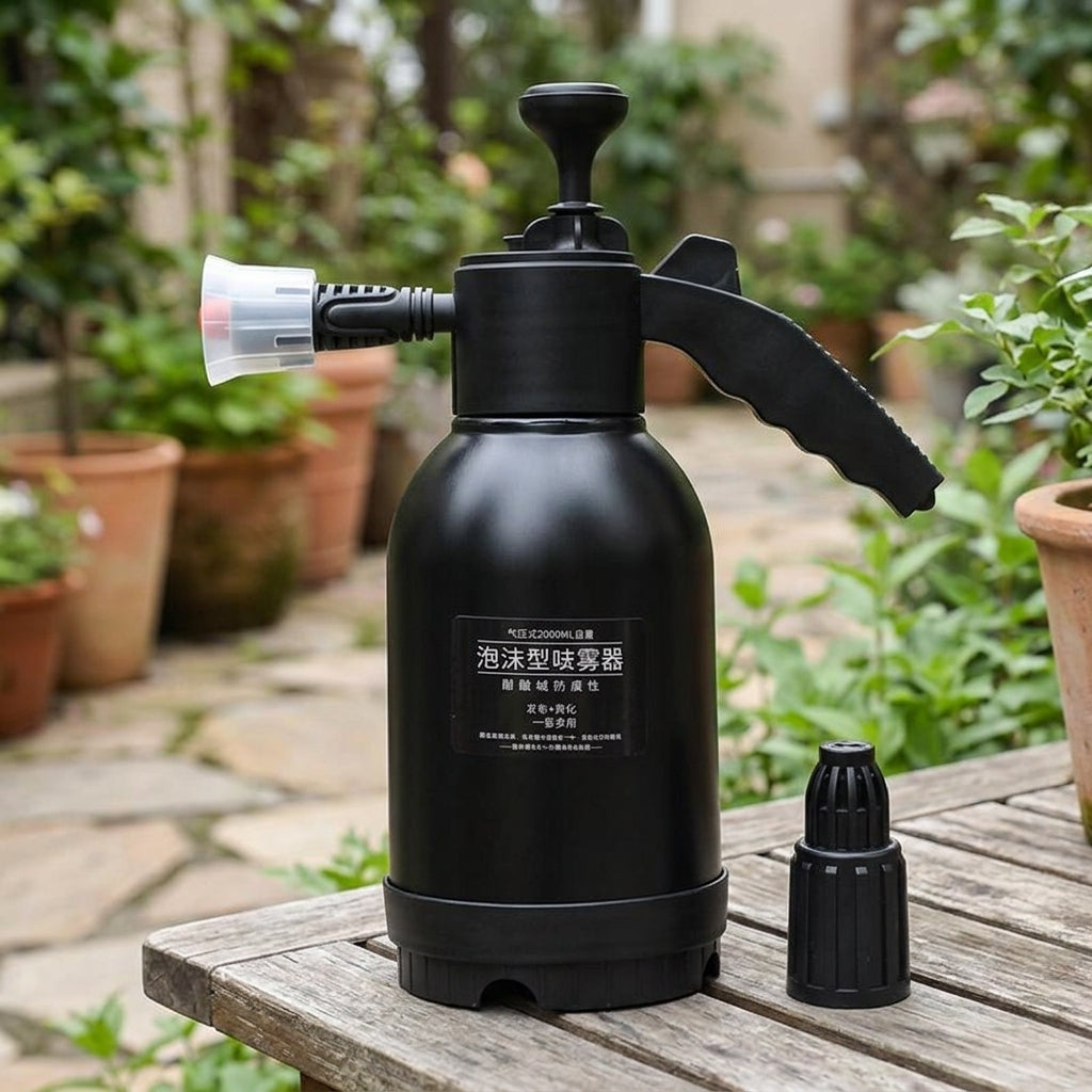 Spray Bottle and Garden Sprayer for Gardening Tools, 2L Capacity Pressure Sprayer for Car Wash, Pump Sprayer with Car Foam and Hand Pump Nozzle