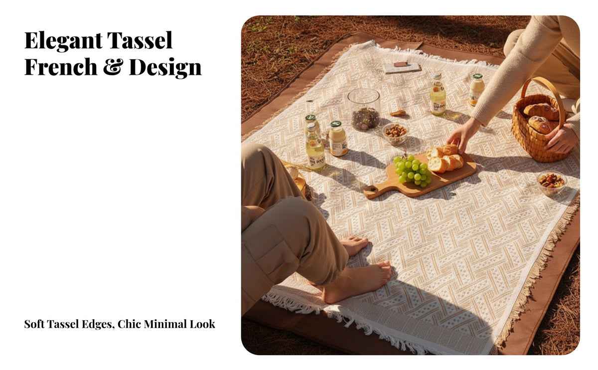 Portable Foldable Outdoor Blanket Thick and Long-Lasting Fringed Throw Blanket Easy to Stow Picnic Mat Moisture-Proof for Families, Couples, Friends, Picnics, Camping, Beach Trips, Park Outings