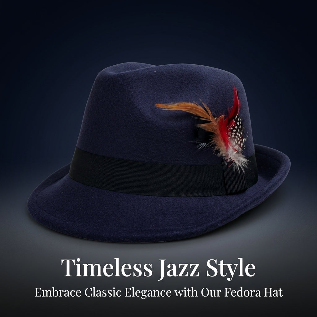 Fedora Hat for Men and Women with Colorful Feather Band, Classic Trilby Style for Wedding Guest and Parties, Lightweight Polyester Felt