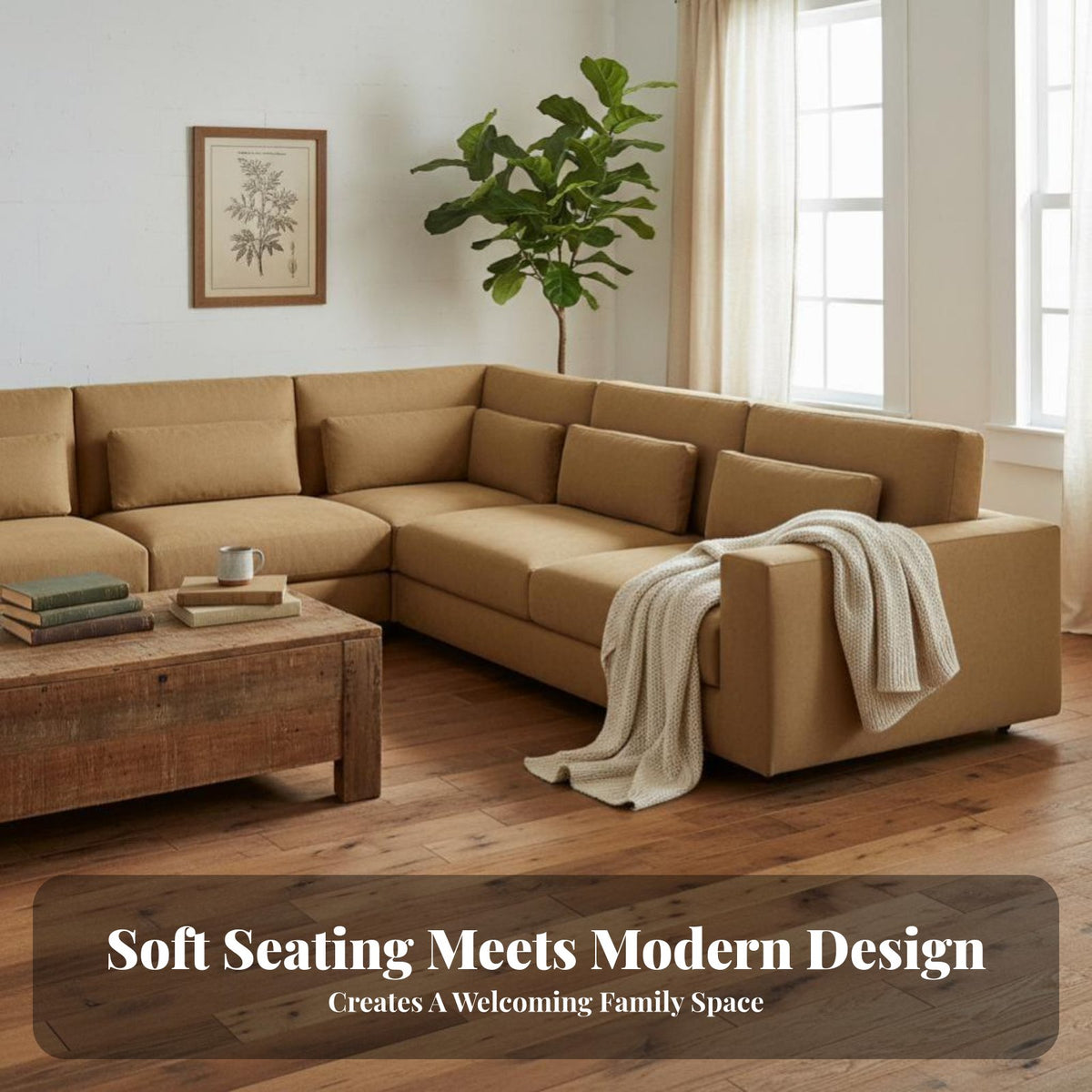 L-Shaped Fabric Sofa North American Country aesthetic Living Room Furniture Vintage Inspired Couch for Homeowners, Apartment Dwellers, Home, Lounge