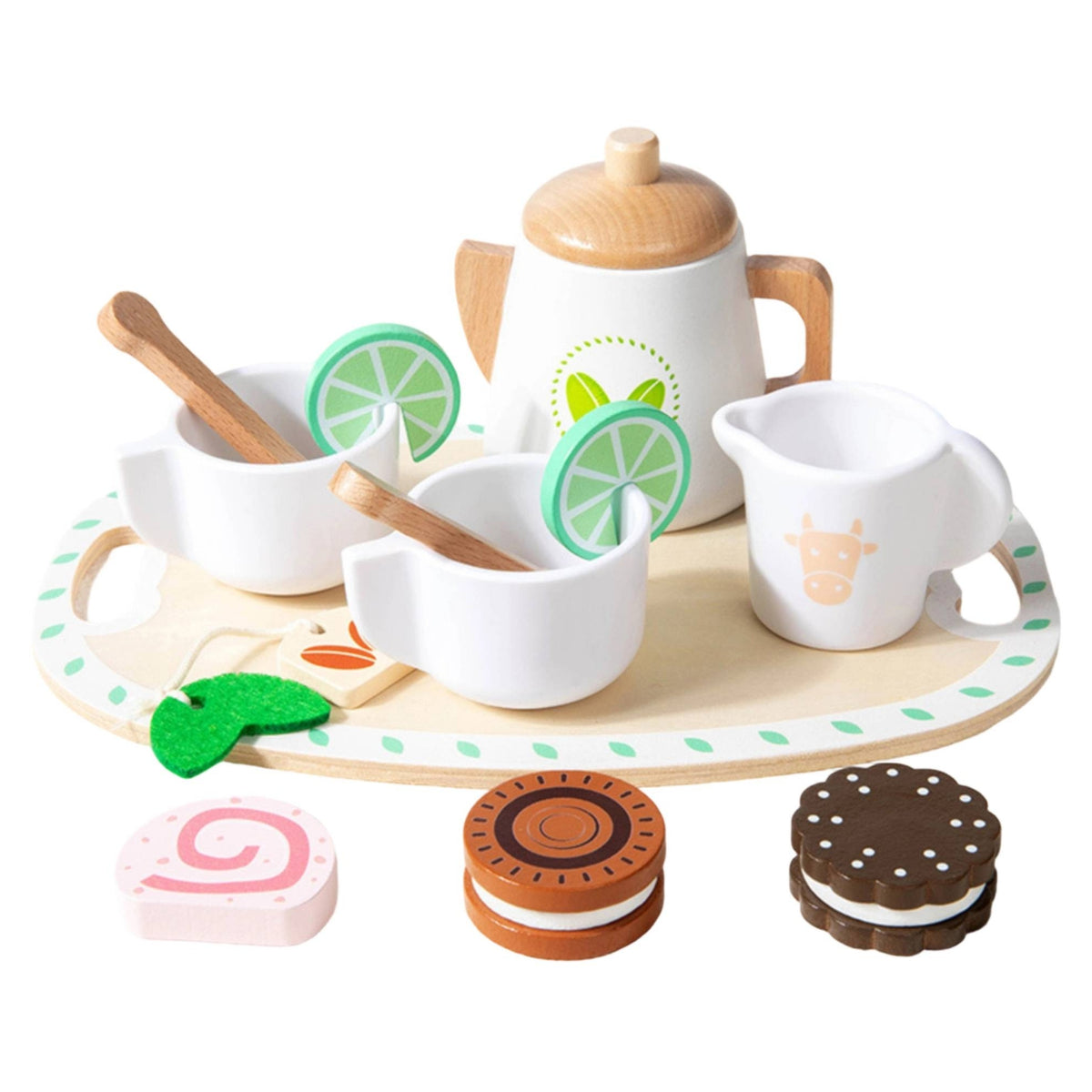 Wooden Tea Set Child Centered Toy Tea Set with Tray Educational for Kids, Playroom
