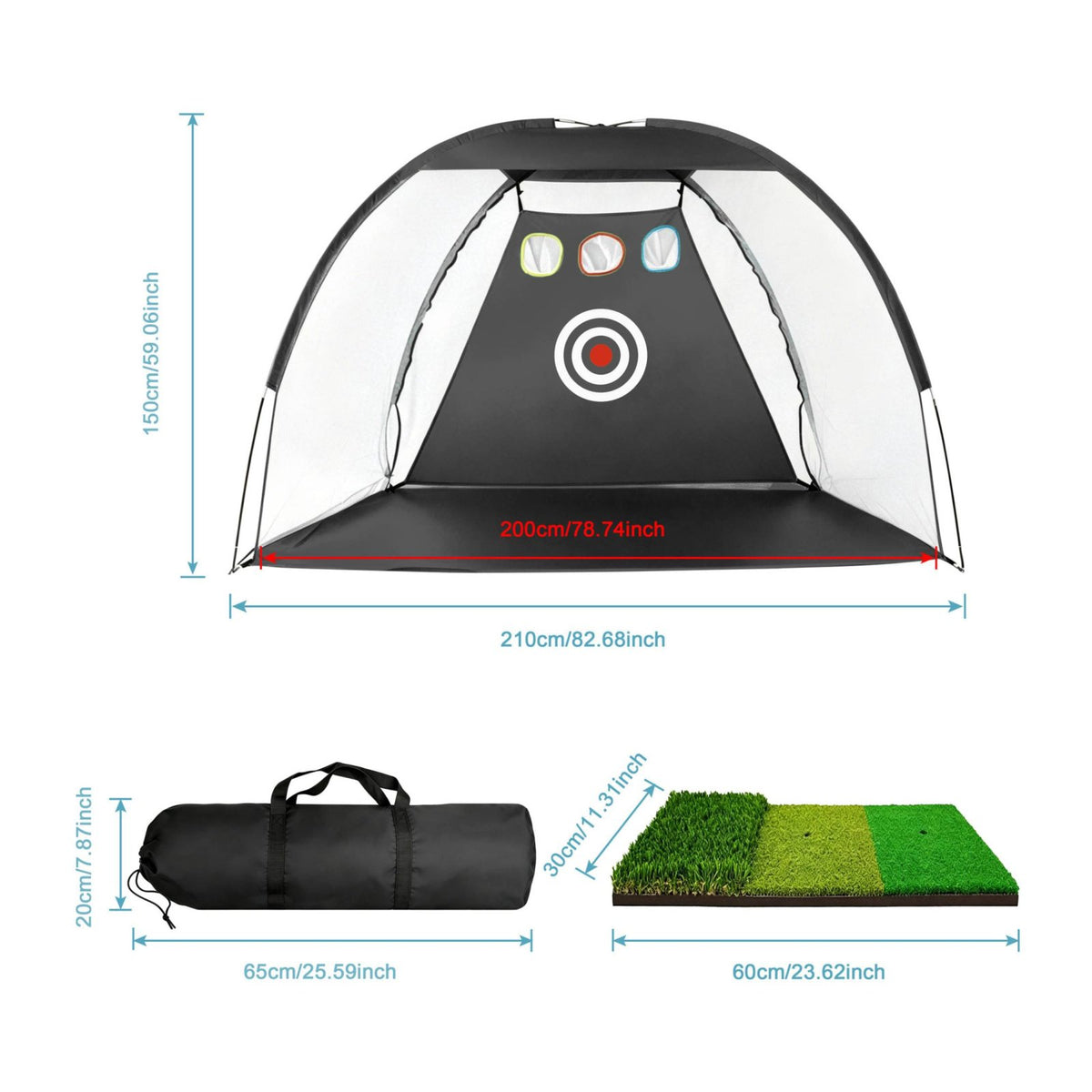 Portable Golf Hitting Net Easy to Install Golf Chipping Net Set Heavy Duty Sports Training Equipment Force-Resistant Resistant for Golfers, Beginners, Backyard, Indoor, Garage