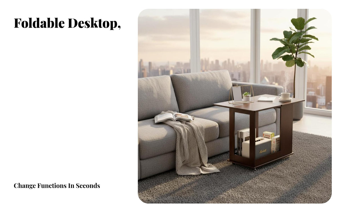 Movable with casters Rolling C-Table Minimalist and aesthetic C-Shaped Rolling Table Multi-Functional Couch Desk Space-Saving for Apartment Dwellers, Work from Home Professionals, distant Workers, Living Room, Small areas, Bedroom