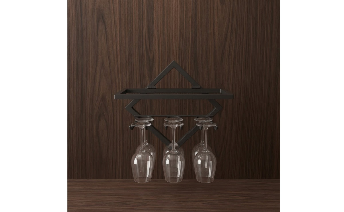 Beverage Rack with Glass Holder Compact Wall-Attached Bottle Shelf Industrial for Kitchen