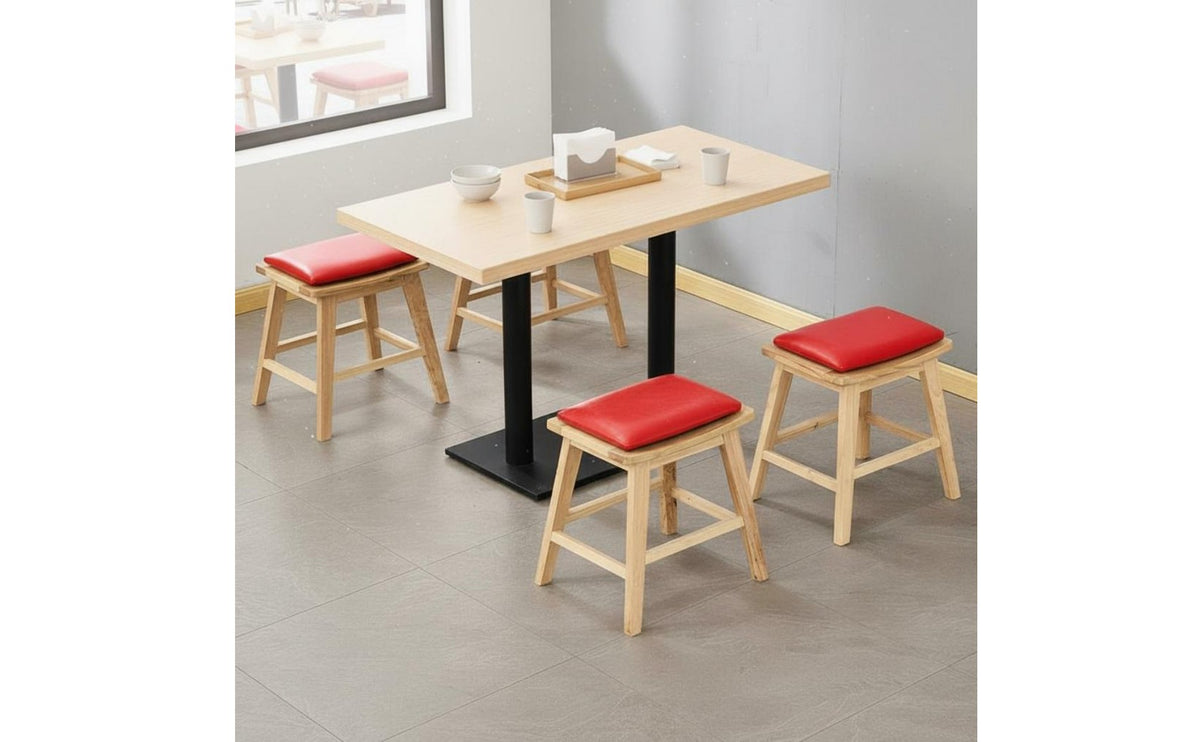 Solid Wood Rock Slab Top Dining Set Easy to Clean Restaurant Dining Table and Stool Set Stable Structure Dining Hall Table with Padded Stools Heavy Duty for Snack Bar, Cafe, Dessert Shop, Food Court
