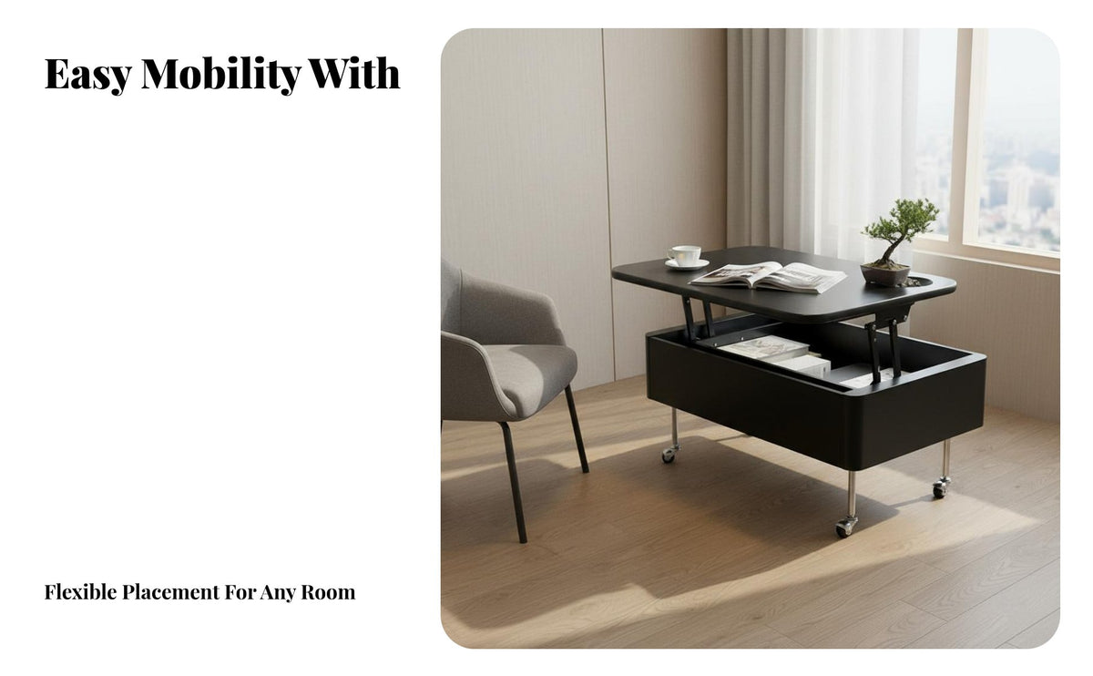 Space Saving Lift Top Coffee Table Sturdy & Long-Lasting Small Apartment Coffee Table Solid Wood Construction Easy Assembly for Families, Homeowners, Telecommute Workers