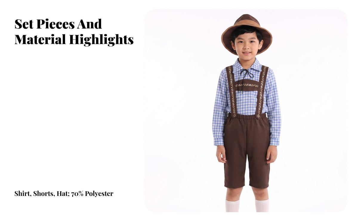 Suede-Like Lederhosen Costume | Lederhosen Costume with Hat, Classic, for School Plays