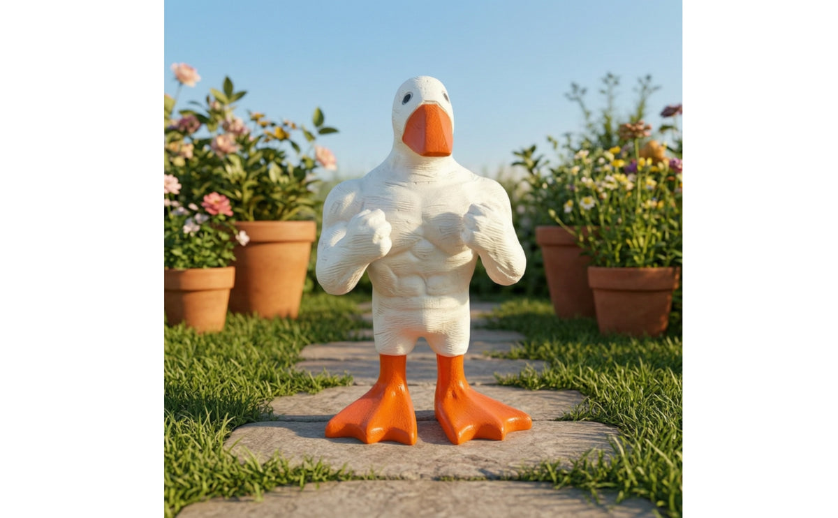 Muscular Duck Statue Resin Muscular Duck Figurine Fitness Humor Strong Goose Ornament for Gym Lovers, Bodybuilders, Garden, Patio, Office Desk